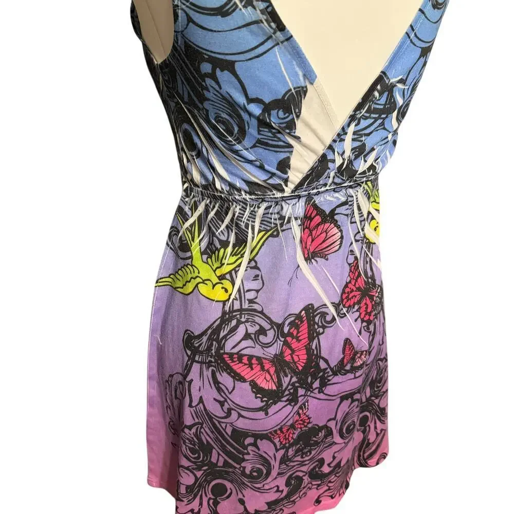 American Crown Y2K Style Purple‎ Peace Love Dream Butterfly Mini Dress Sz Small